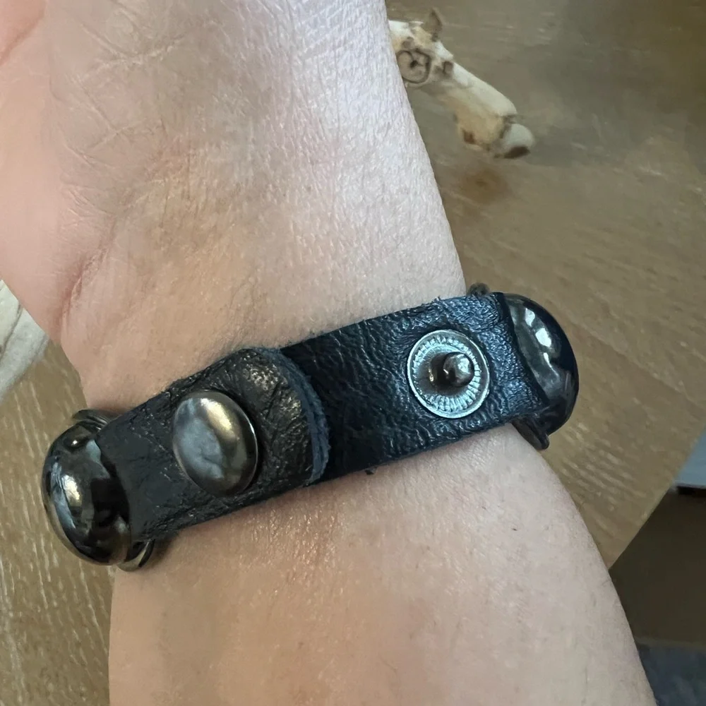 Unisex Set of Three Bracelets Leather/Faux Leather, Spikes and Studs